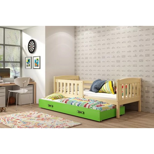 Bērnu divguļamā gulta KUBUS 80x160 priede/zaļš Bērnu divguļamā gulta KUBUS 80x160 priede/zaļš